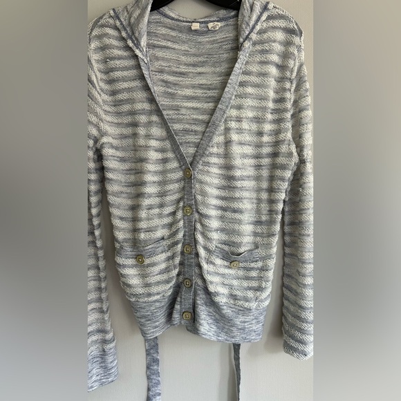 MOTH Terry Stripe Cardigan Sweater Lightweight Button Hood Coastal Classic | M - Picture 4 of 16